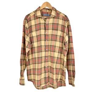 J. MCLAUGHLIN Glenmere Woven Tan/Brown Plaid Flannel Button-Down Shirt Size XL